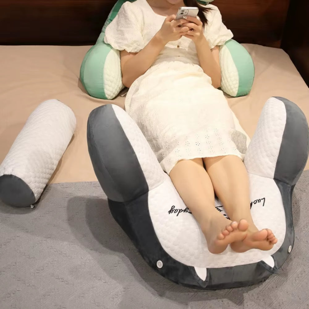 1Pc Adjustable Reading Pillow - Ergonomic Back Support Cushion for Bed/Sofa/Floor, Gray Quilted Breathable Design