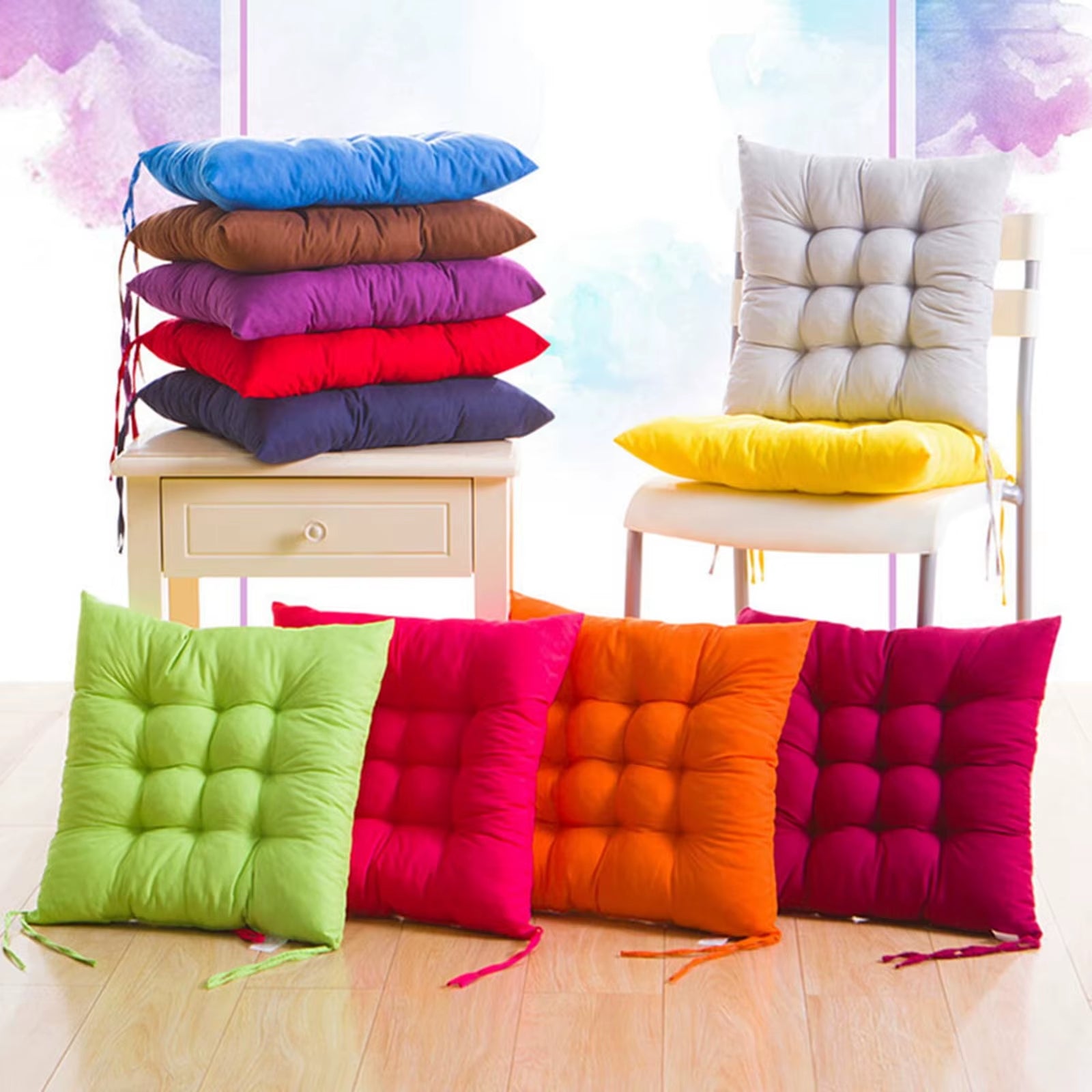 40Cm Throw Pillow Chair Fixed Rope Non-Slip Seat Cushion Nap Pillows Home Office Chair Cushion Seat Soft Pad Pillow Sofa Cushion