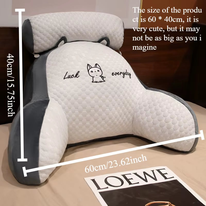 1Pc Adjustable Reading Pillow - Ergonomic Back Support Cushion for Bed/Sofa/Floor, Gray Quilted Breathable Design