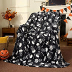 1PC Halloween Throw Blanket Black Bat Pumpkin Ghost Skull Thin Blanket Gifts for Decor Couch Bed Car Home Camping All Season Use