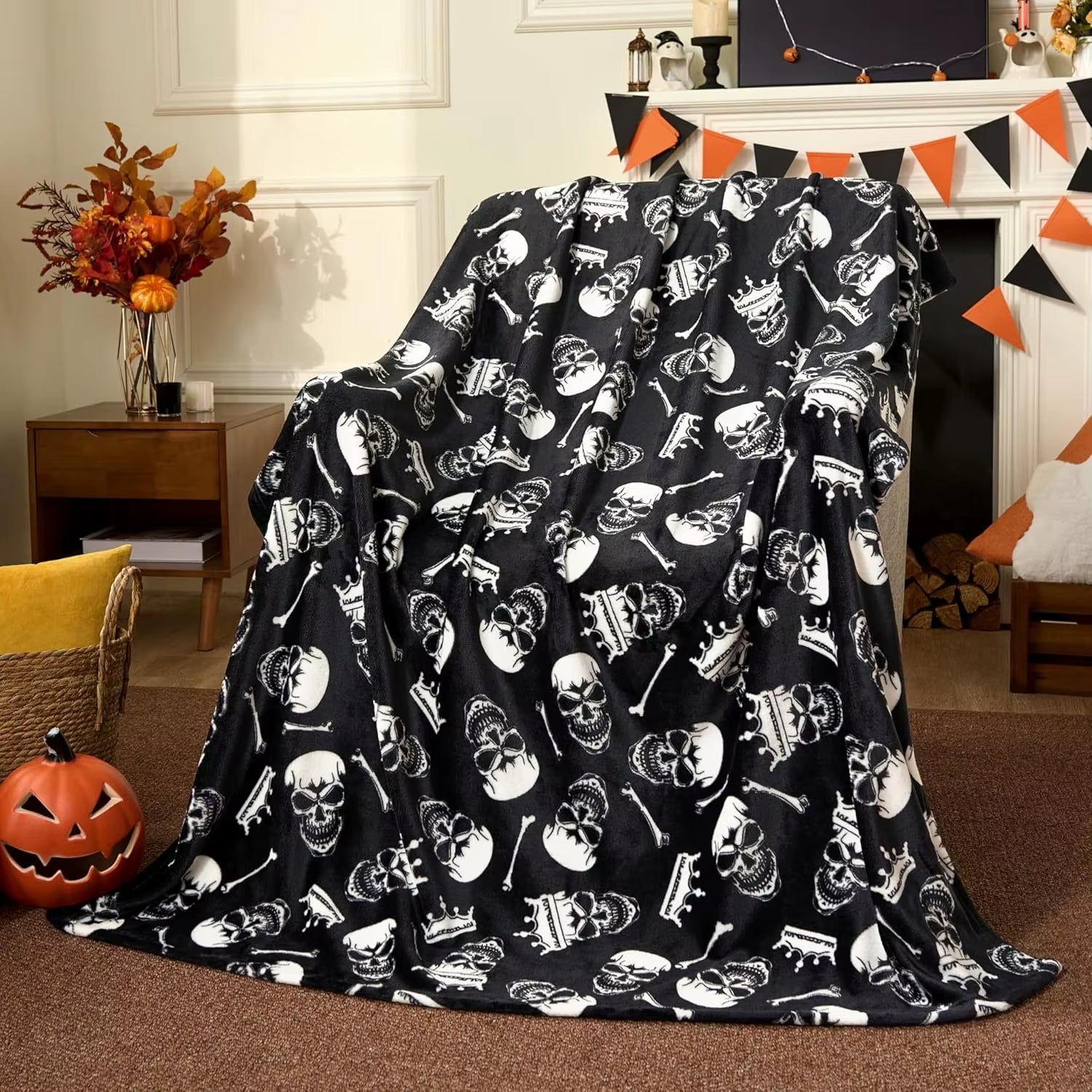 1PC Halloween Throw Blanket Black Bat Pumpkin Ghost Skull Thin Blanket Gifts for Decor Couch Bed Car Home Camping All Season Use