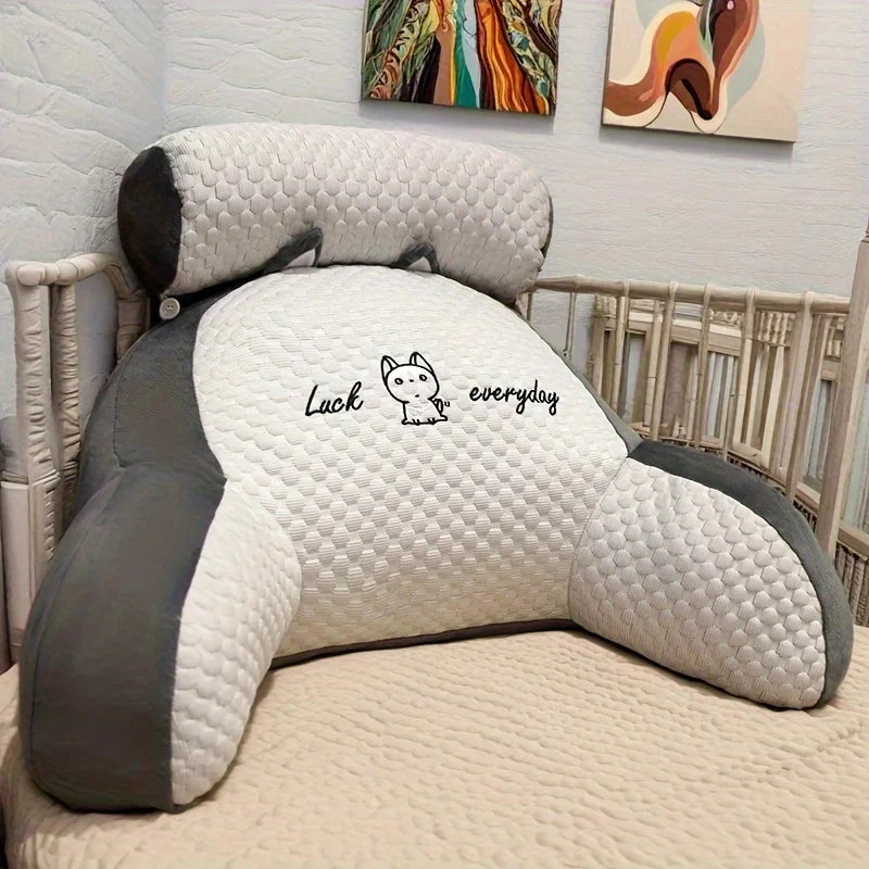 1Pc Adjustable Reading Pillow - Ergonomic Back Support Cushion for Bed/Sofa/Floor, Gray Quilted Breathable Design