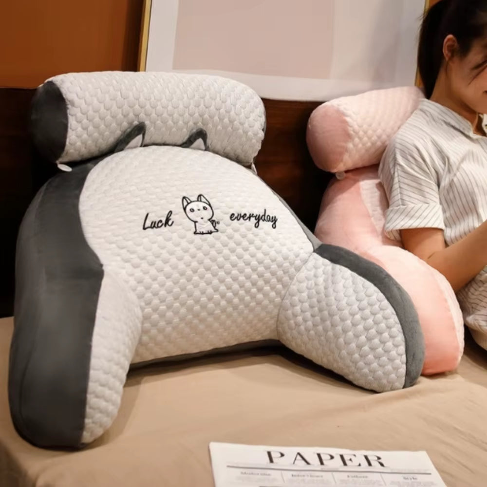 1Pc Adjustable Reading Pillow - Ergonomic Back Support Cushion for Bed/Sofa/Floor, Gray Quilted Breathable Design