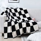 1PC Throw Checkerboard Black and Orange Flannel Blanket for Couch Bed Sofa Cozy Comfy Warm Halloween Decor for All Season